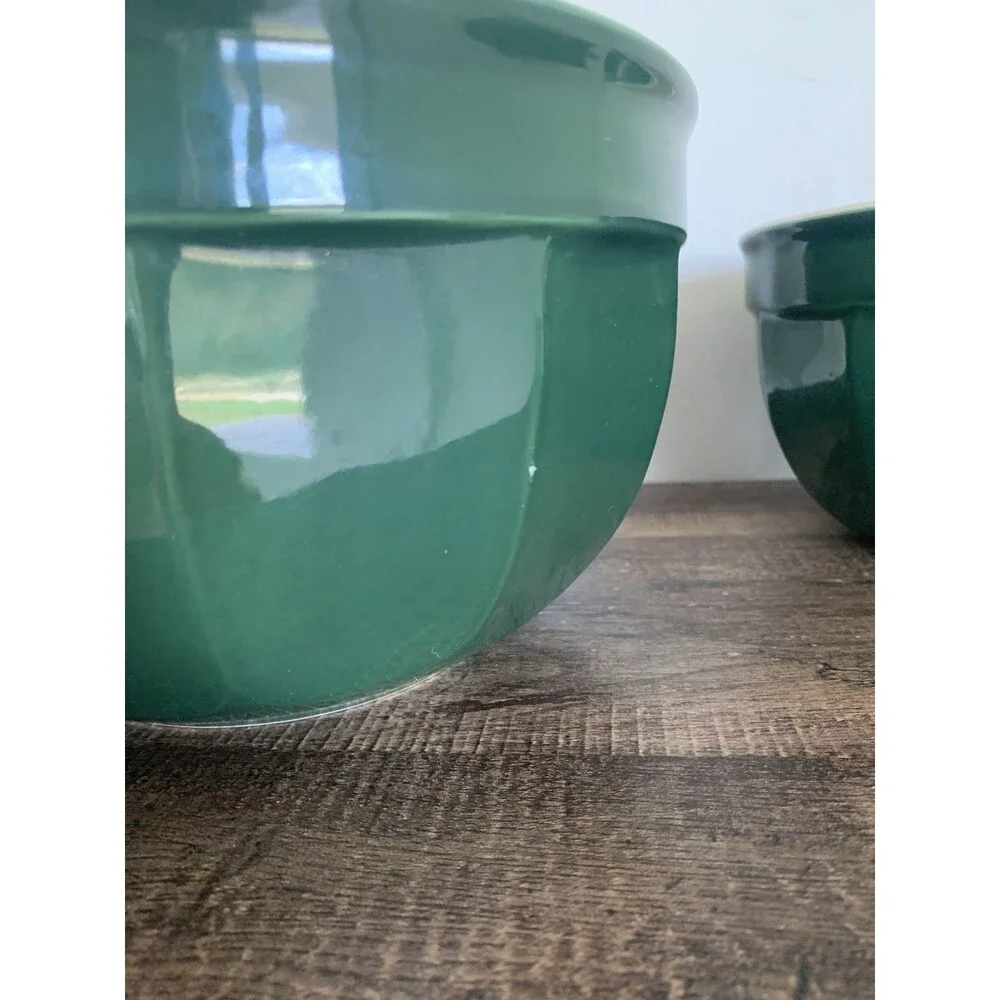 Emile Henry France Williams Sonoma 3 Pc Nesting Mixing Bowl Set Green Stoneware